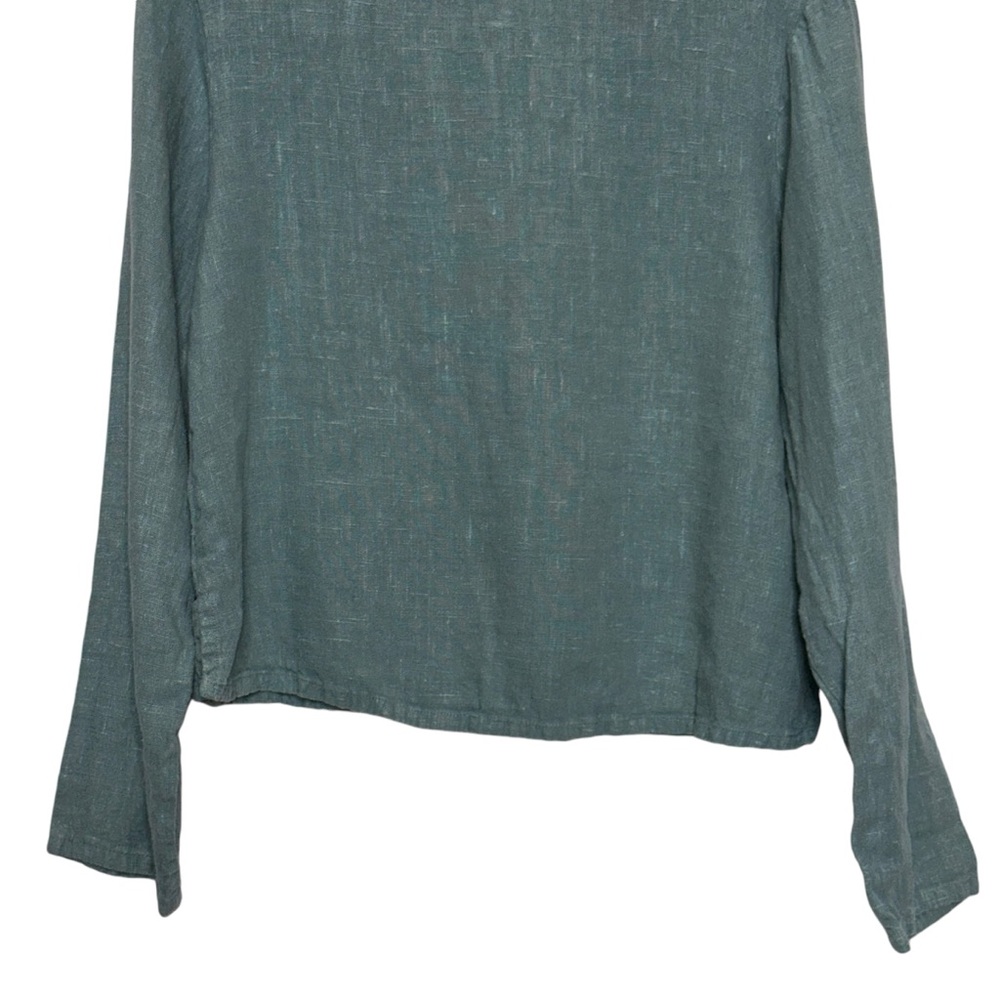 BRYN WALKER Dusty Teal Blue Boxy Slub Knit 100% Linen Top Small - Picture 6 of 10